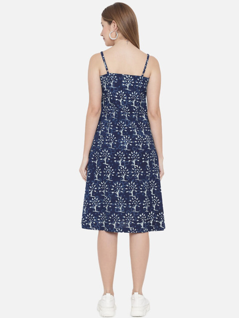 Indietoga Women Indigo Hand Block Printed Sustainable Pure Cotton Dress - Image 4