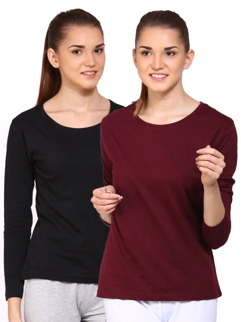 appulse Women Pack of 2 Maroon & Black Cotton T-shirt