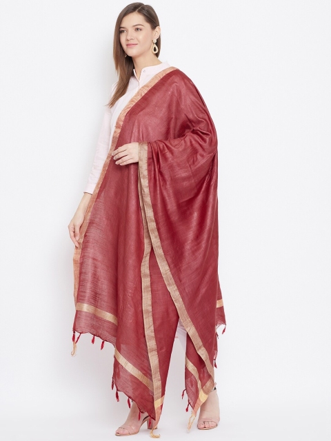 Clora Creation Maroon & Gold-Toned Dupion Silk Dupatta - Image 3