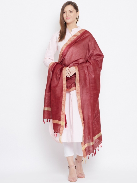 Clora Creation Maroon & Gold-Toned Dupion Silk Dupatta - Image 5