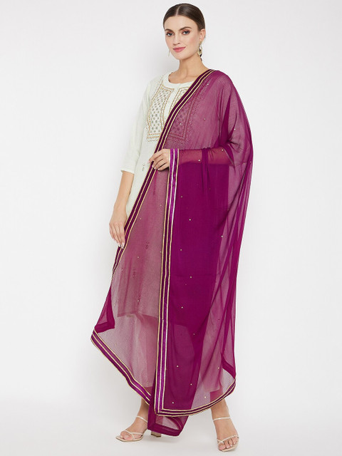 Clora Creation Purple Sequinned Dupatta With Taped Border - Image 4