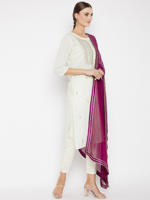 Clora Creation Purple Sequinned Dupatta With Taped Border - Image 3