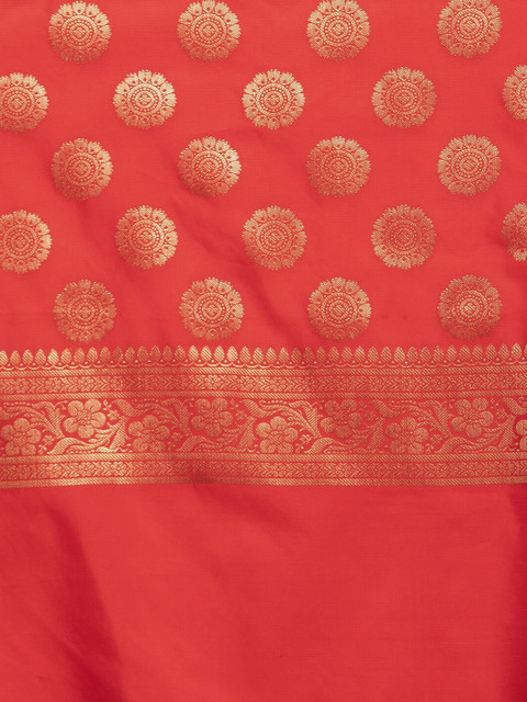 Clora Creation Women Red & Gold-Toned Woven Design Banarsi Silk Dupatta - Image 2