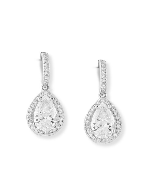 AMI Silver-Plated Cubic Zirconia Contemporary Pear Drop Earrings - Image 3