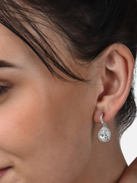 AMI Silver-Plated Cubic Zirconia Contemporary Pear Drop Earrings - Image 2