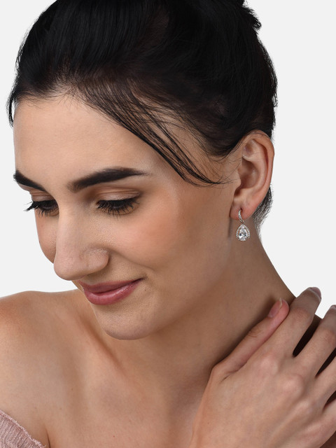 AMI Silver-Plated Cubic Zirconia Contemporary Pear Drop Earrings - Image 4