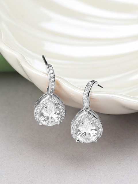 AMI Silver-Plated Cubic Zirconia Contemporary Pear Drop Earrings