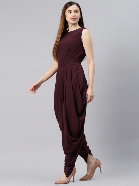 Cottinfab Brown Solid Dhoti Style Jumpsuit With Jacket - Image 4