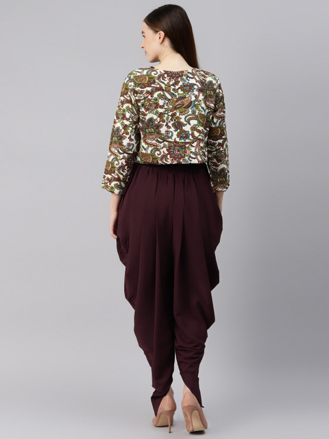 Cottinfab Brown Solid Dhoti Style Jumpsuit With Jacket - Image 5