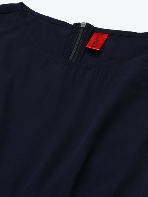 Cottinfab Navy Blue Solid Dhoti Style Jumpsuite With Jacket - Image 3