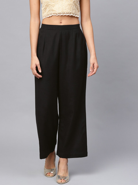 anayna Women Black Flared Palazzos