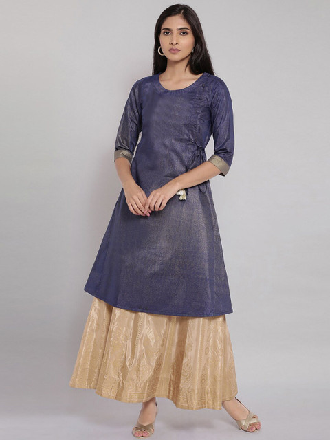 elleven Women Beige & Golden Printed Flared Midi Skirt - Image 5