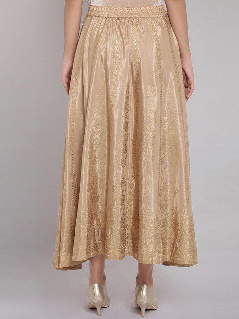 elleven Women Beige & Golden Printed Flared Midi Skirt - Image 4