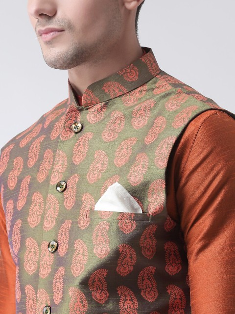 DEYANN Men Green Printed Nehru Jacket - Image 2