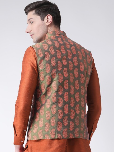 DEYANN Men Green Printed Nehru Jacket - Image 4