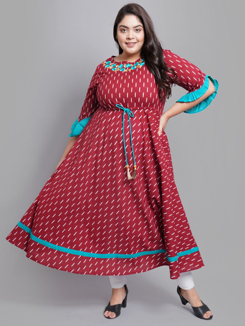 YASH GALLERY Maroon Ethnic Motifs Choker Neck Empire Maxi Dress