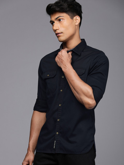 WROGN Men Navy Blue Solid Slim Fit Casual Shirt - Image 4
