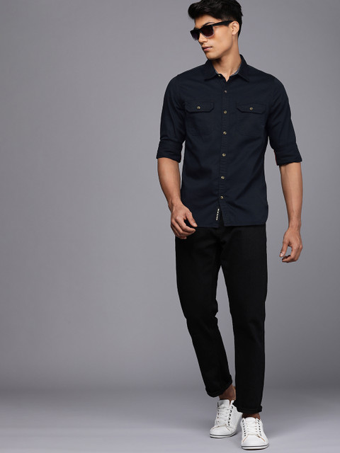 WROGN Men Navy Blue Solid Slim Fit Casual Shirt - Image 6