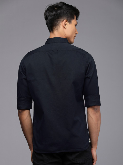 WROGN Men Navy Blue Solid Slim Fit Casual Shirt - Image 5