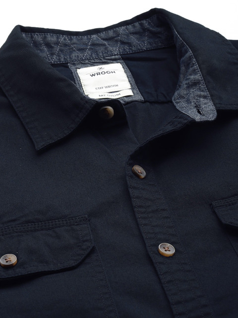 WROGN Men Navy Blue Solid Slim Fit Casual Shirt - Image 2