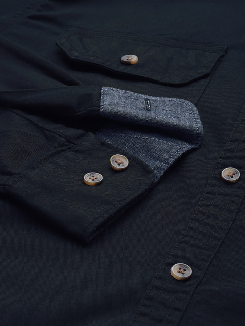 WROGN Men Navy Blue Solid Slim Fit Casual Shirt - Image 3