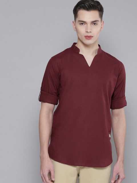 DENNISON Men Maroon Comfort Fit Kurta - Image 3
