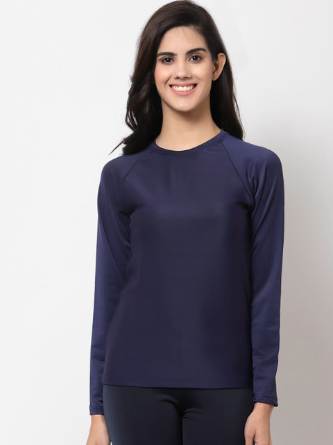 CUKOO Women Navy Blue Solid Swim Top