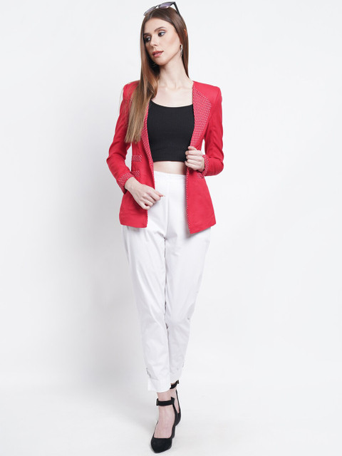 Purple State Women Red Solid Single-Breasted Slim-Fit Casual Blazer - Image 5