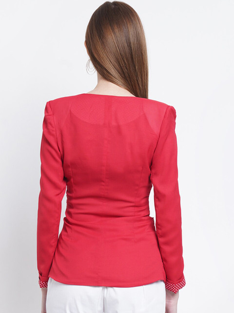 Purple State Women Red Solid Single-Breasted Slim-Fit Casual Blazer - Image 4