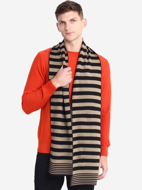 JoE Hazel Men Beige & Black Striped Acrylic Muffler