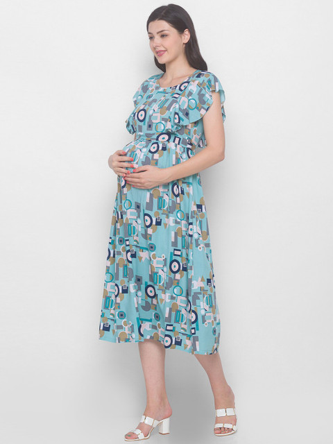 AV2 Blue Floral Maternity Midi Dress - Image 3