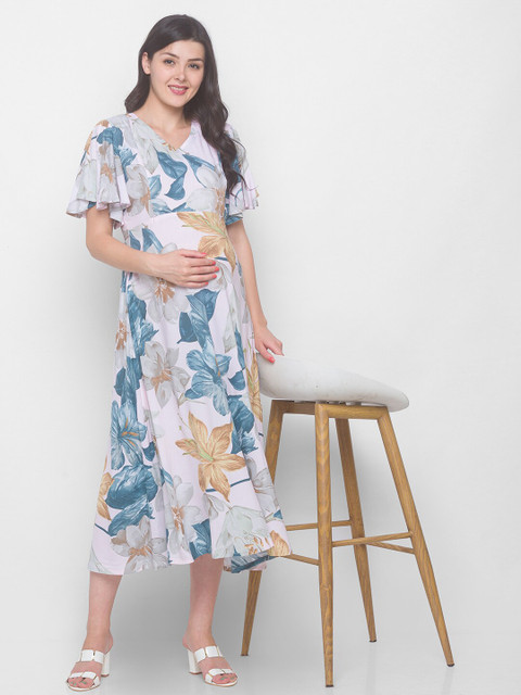 AV2 Pink Floral Maternity Midi Dress - Image 6
