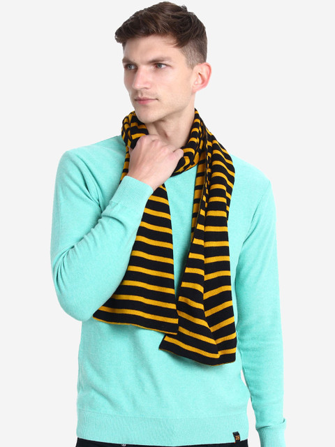 JoE Hazel Men Black & Yellow Striped Mufller