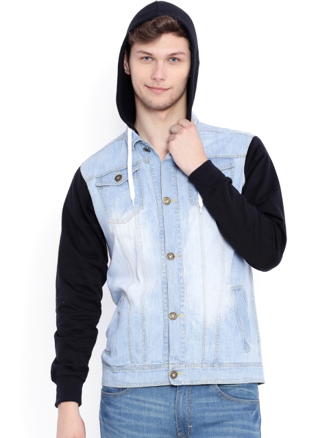 Blue & Black Hooded Denim Jacket
