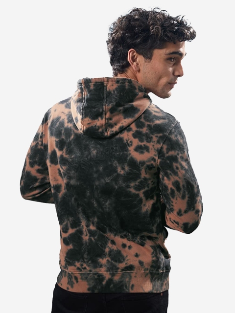 The Souled Store Men Black & Brown Tie & Dye Printed Hooded Sweatshirt - Image 4
