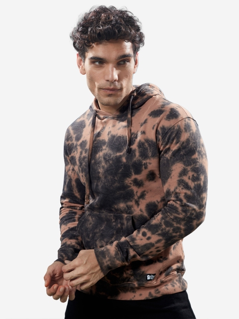 The Souled Store Men Black & Brown Tie & Dye Printed Hooded Sweatshirt - Image 3