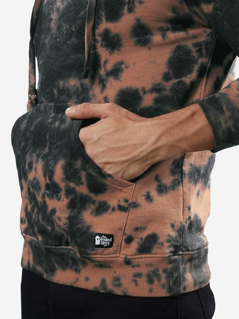 The Souled Store Men Black & Brown Tie & Dye Printed Hooded Sweatshirt - Image 5
