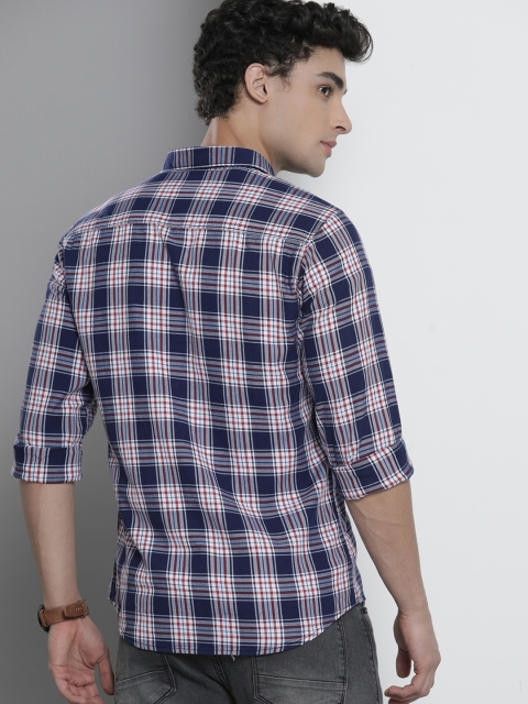 The Indian Garage Co Men Navy Blue & White Checked Casual Shirt - Image 5