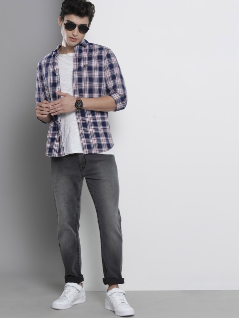 The Indian Garage Co Men Navy Blue & White Checked Casual Shirt - Image 6