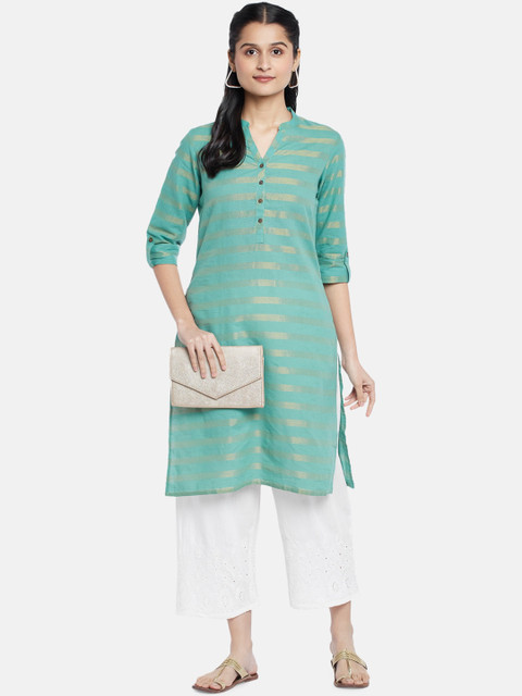 RANGMANCH BY PANTALOONS Women Off-White Hem Design Cropped Ethnic Pure Cotton Palazzos - Image 4