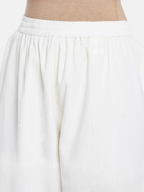 RANGMANCH BY PANTALOONS Women Off-White Hem Design Cropped Ethnic Pure Cotton Palazzos - Image 5