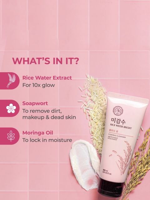 The Face Shop Rice Water Bright Foaming Cleanser Face Wash For Glowing Skin - 100ml - Image 3