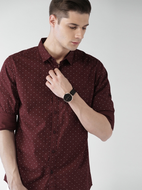 Men Maroon Slim Fit Printed Casual Shirt