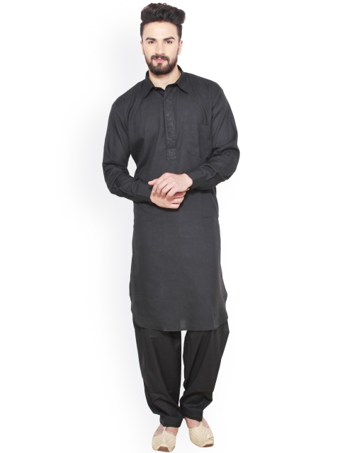 Sojanya (Since 1958) Men's Cotton Blend Pathani Kurta Salwar_Black_38