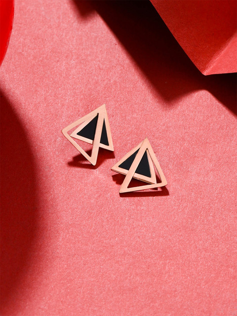 Yellow Chimes Black & Rose Gold Quirky Studs Earrings