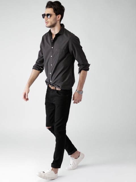 Mast & Harbour Men Black Regular Fit Solid Casual Shirt