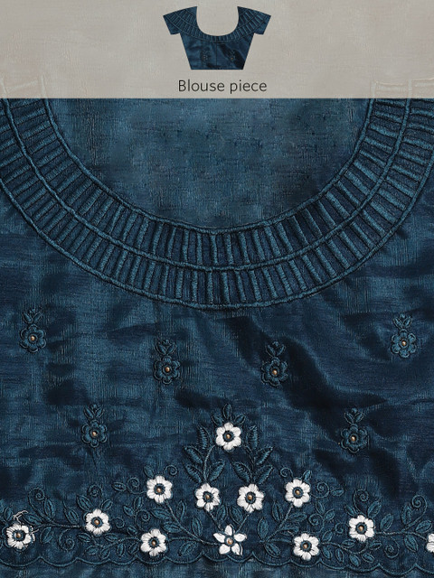 Anouk Blue Floral Embroidered Satin Saree