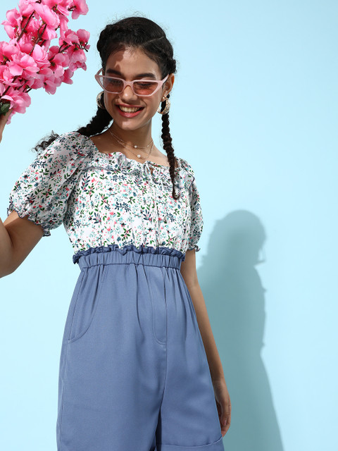 Miss Chase Women Stunning Blue Printed Playsuit