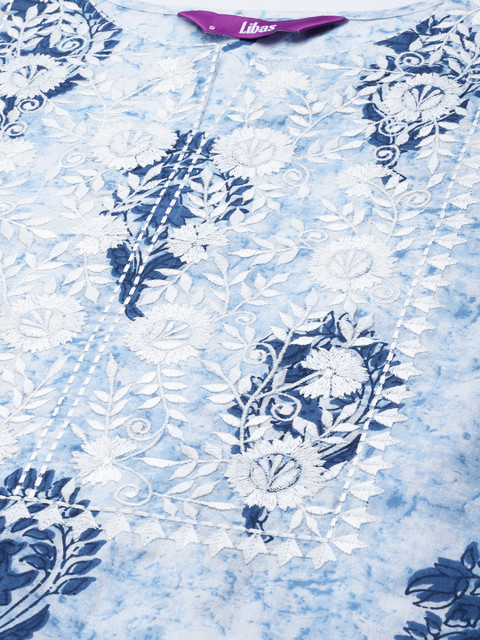 Libas Women White Paisley Motifs Printed Pure Cotton Kurta with Trousers & With Dupatta