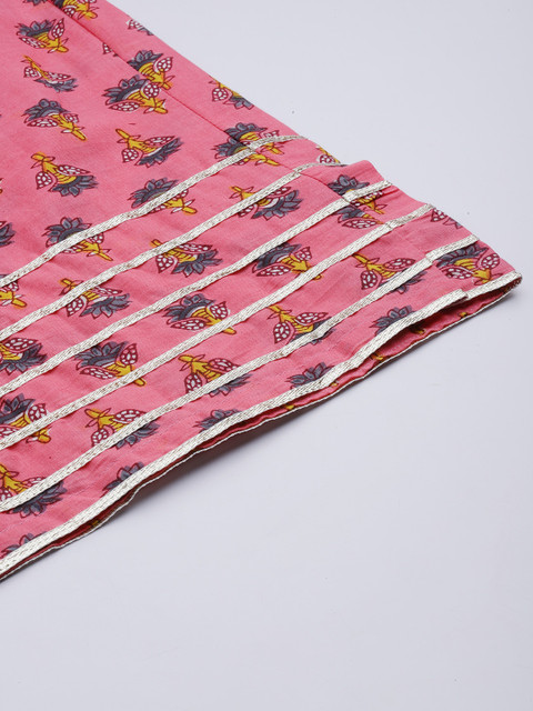 Libas Women Pink Floral Printed Panelled Pure Cotton Kurta with Palazzos & With Dupatta